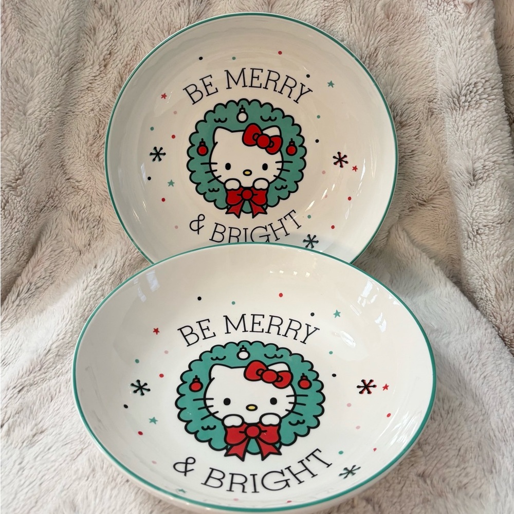 Hello Kitty Christmas Salad Pasta Bowl Set Be Merry and Bright NEW